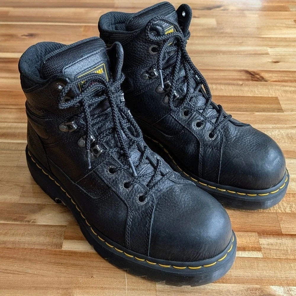 Dr. Martens Industrial Steel Toe Black Leather Work Boots Men's 10